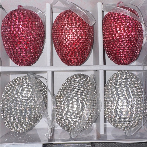 Bella Lux Decorative Egg Set Iridescent with Fuchsia and Silver, Set of 6 - Picture 2 of 4